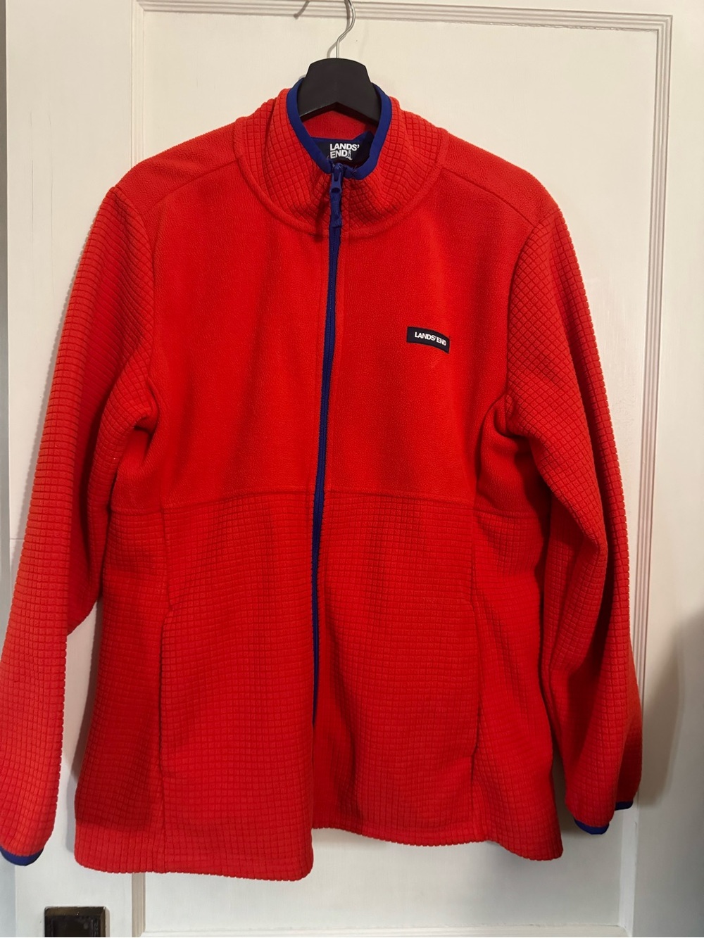 Lands' End Red Full-Zip Utility Fleece Jacket with Blue Trim